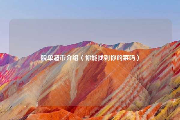 脱单超市介绍(你能找到你的菜吗)