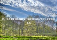 怎么查看聊天照片像素,游戏聊天窗口没有了怎么设置显示出来