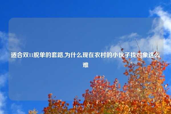 适合双11脱单的套路,为什么现在农村的小伙子找对象这么难