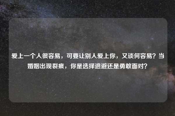 爱上一个人很容易，可要让别人爱上你，又谈何容易？当婚姻出现裂痕，你是选择逃避还是勇敢面对？