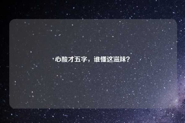 心酸才五字，谁懂这滋味？