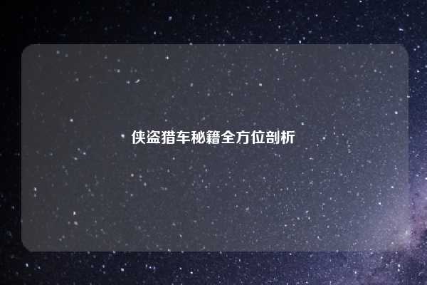 侠盗猎车秘籍全方位剖析