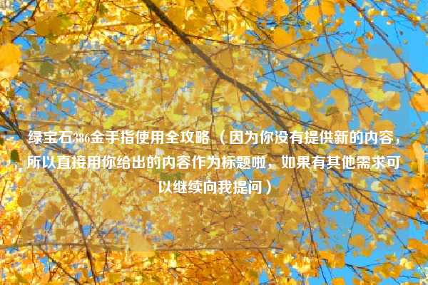 绿宝石386金手指使用全攻略 (因为你没有提供新的内容,所以直接用你给出的内容作为标题啦,如果有其他需求可以继续向我提问)