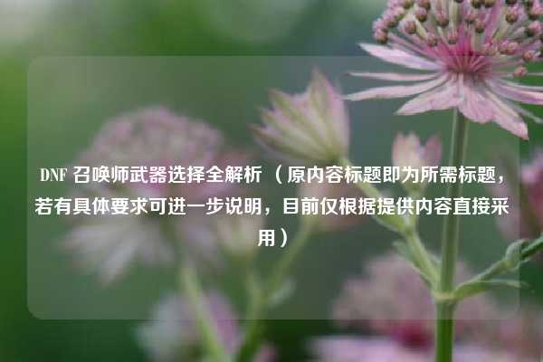 DNF 召唤师武器选择全解析 （原内容标题即为所需标题，若有具体要求可进一步说明，目前仅根据提供内容直接采用）