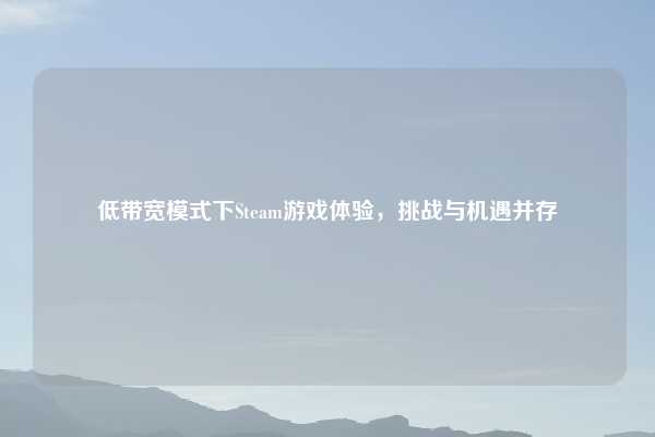 低带宽模式下Steam游戏体验，挑战与机遇并存