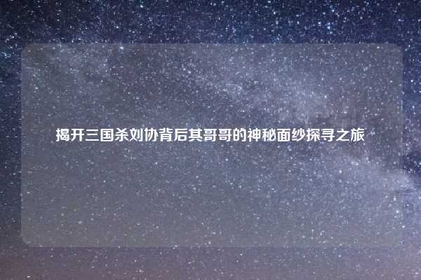 揭开三国杀刘协背后其哥哥的神秘面纱探寻之旅