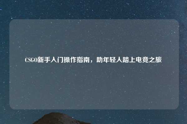 CSGO新手入门操作指南,助年轻人踏上电竞之旅