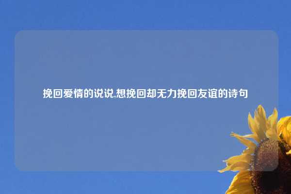 挽回爱情的说说,想挽回却无力挽回友谊的诗句